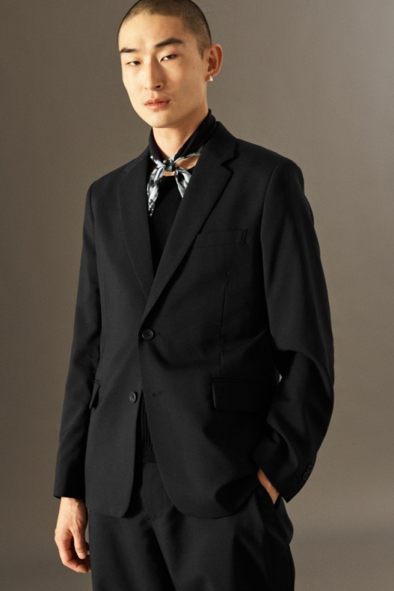 Black COS Tailored Wool-Flannel Blazer - Regular Blazers | 029458-LIM