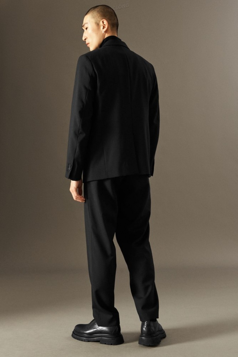 Black COS Tailored Wool-Hopsack Pants - Straight Suit Pants | 243865-HSX