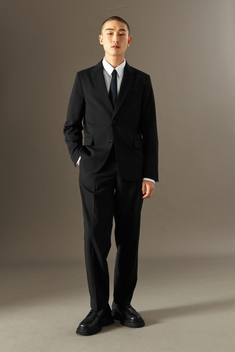 Black COS Tailored Wool-Hopsack Pants - Straight Suit Pants | 243865-HSX