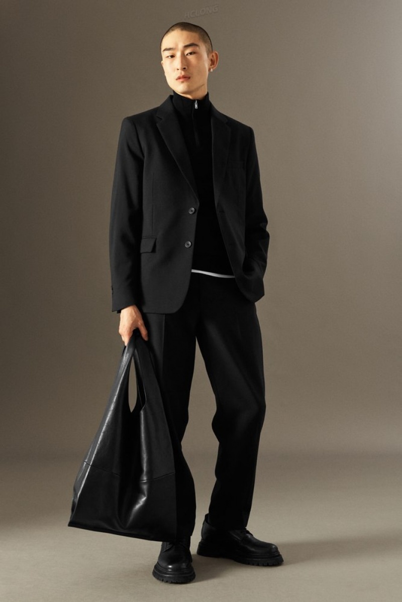 Black COS Tailored Wool-Hopsack Pants - Straight Suit Pants | 243865-HSX