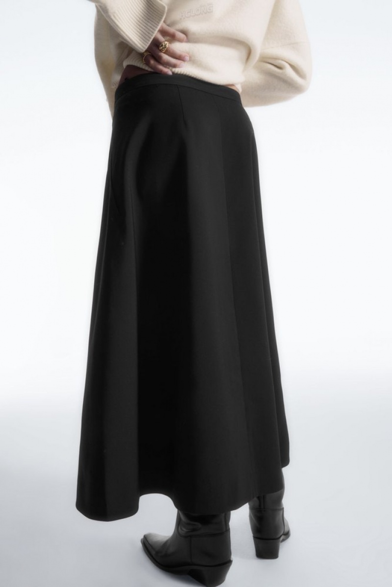 Black COS Tailored Wool Midi Wrap Skirt Skirts | 912064-USM