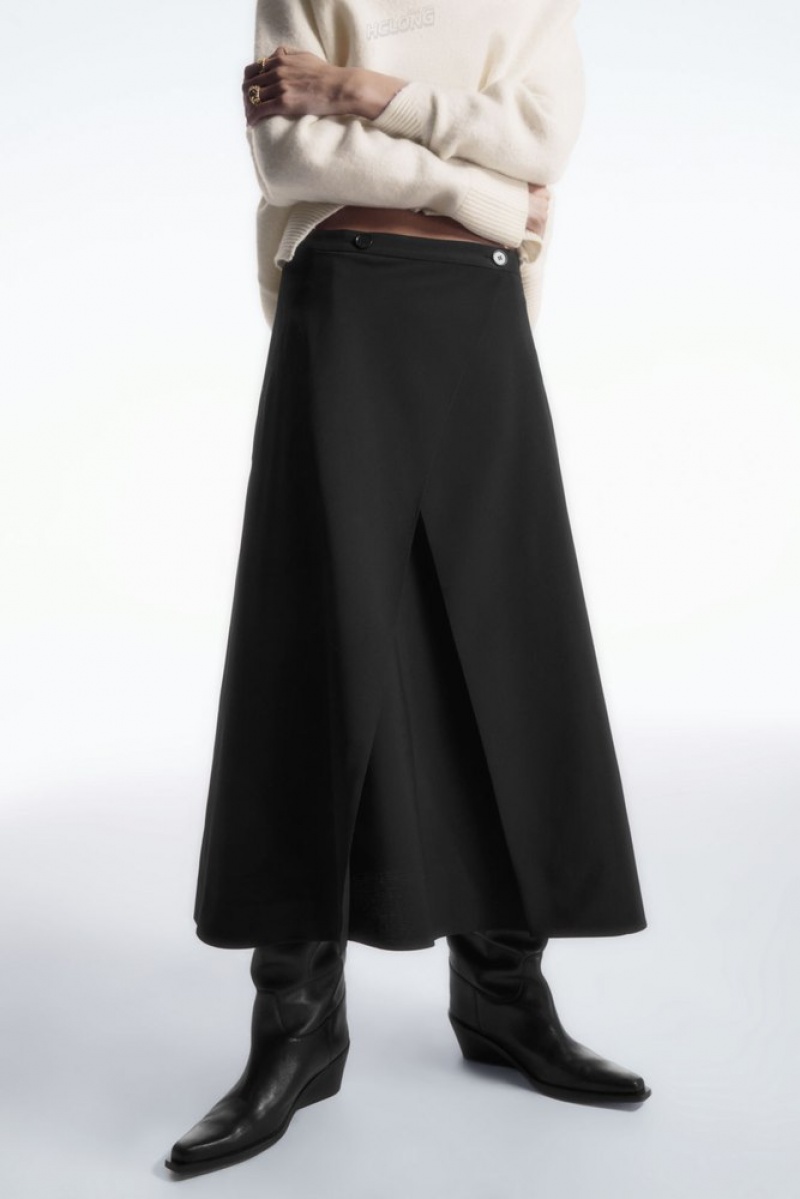 Black COS Tailored Wool Midi Wrap Skirt Skirts | 912064-USM