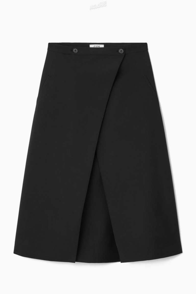 Black COS Tailored Wool Midi Wrap Skirt Skirts | 912064-USM