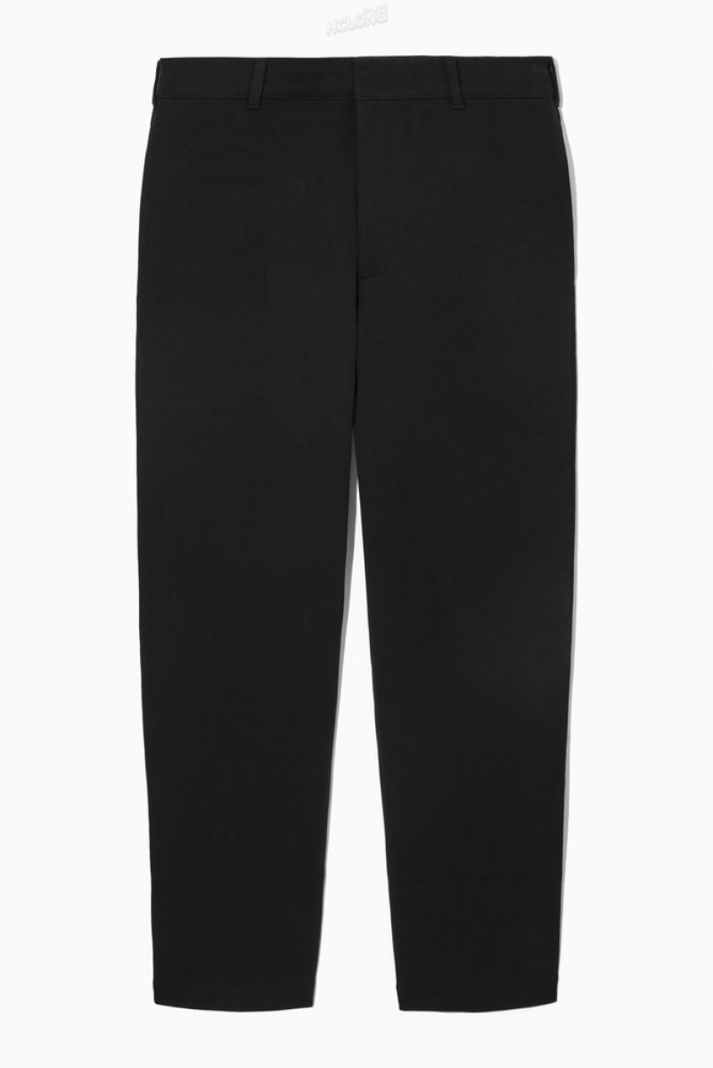 Black COS Tapered Cotton-Jersey Trousers Pants | 520147-THX