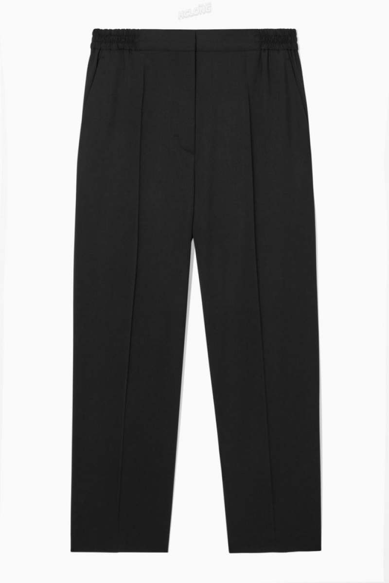 Black COS Tapered Elasticated Wool Pants Pants | 457012-TRB