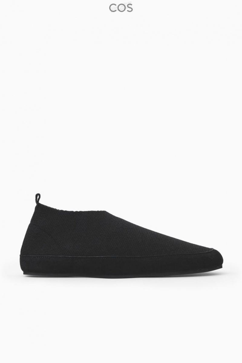 Black COS Teddy-Lined Knitted Slippers Slippers | 504687-XQJ