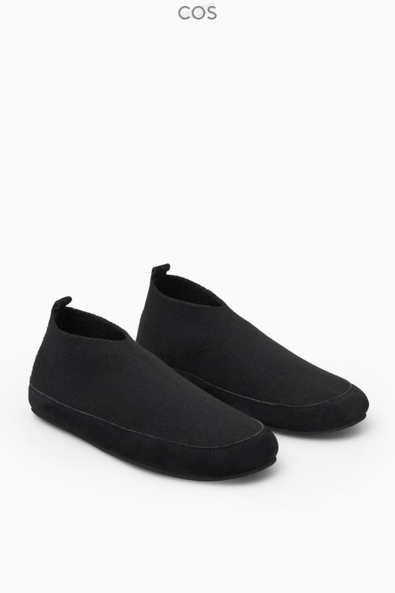 Black COS Teddy-Lined Knitted Slippers Slippers | 504687-XQJ