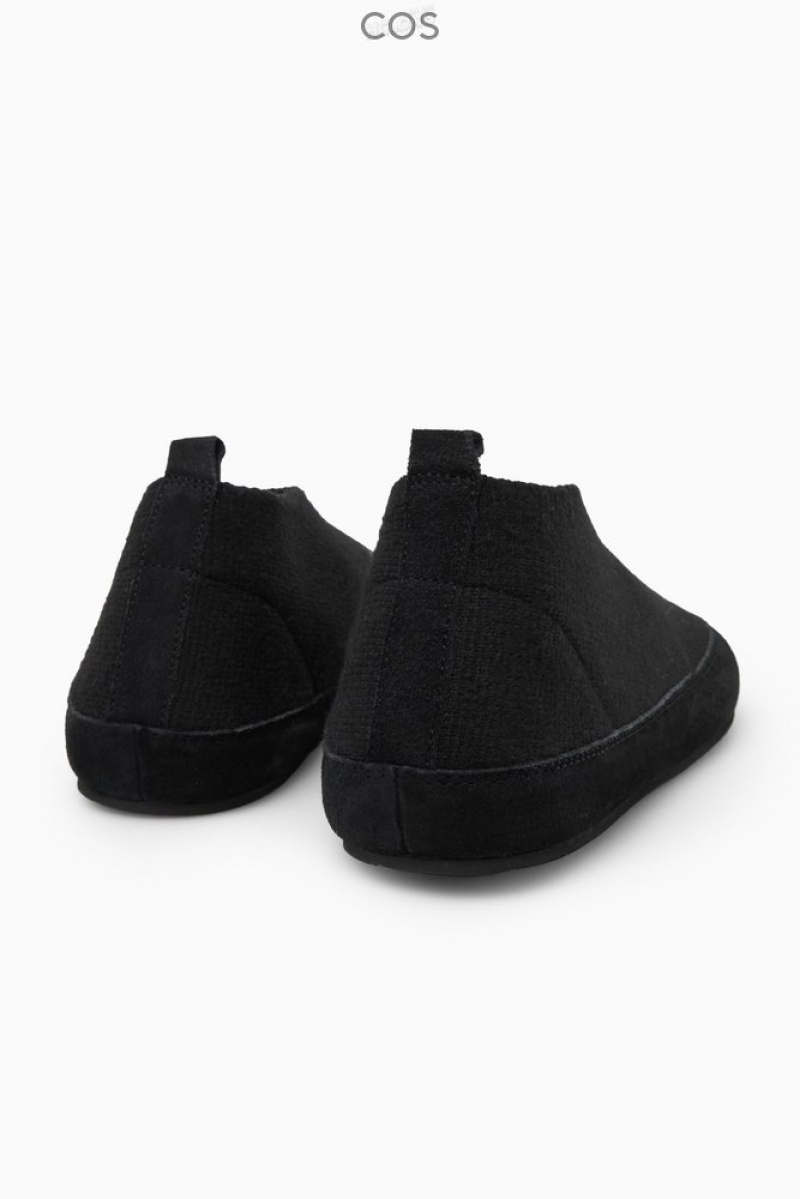 Black COS Teddy-Lined Knitted Slippers Slippers | 504687-XQJ