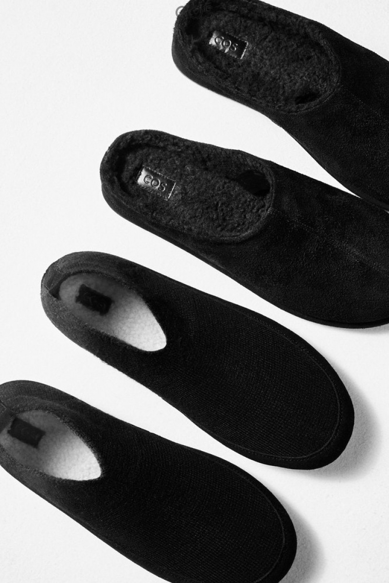 Black COS Teddy-Lined Knitted Slippers Slippers | 504687-XQJ