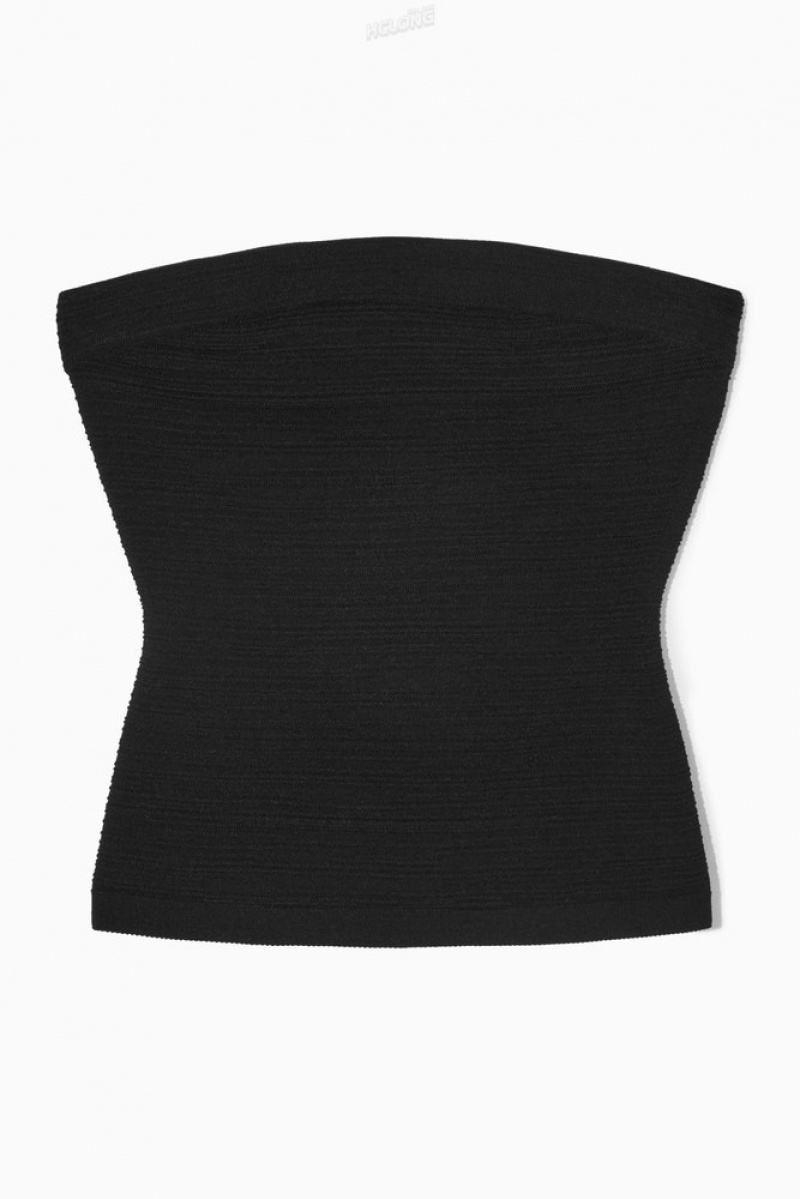 Black COS Textured Bandeau Top Tops | 850694-WKQ