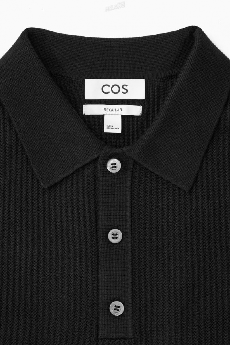 Black COS Textured Knitted Polo Shirt Sweaters & Cardigans | 547698-UYF