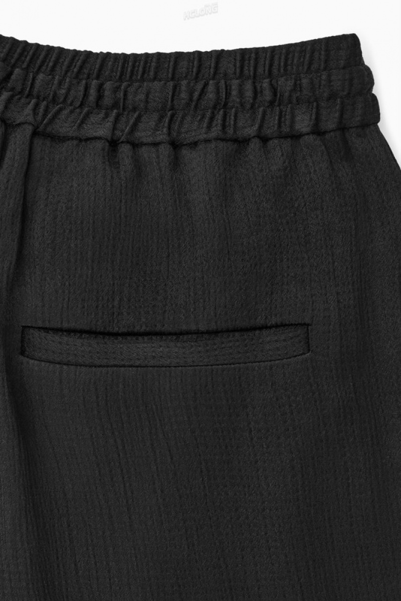 Black COS Textured Wide-Leg Drawstring Trousers Pants | 358401-EGV