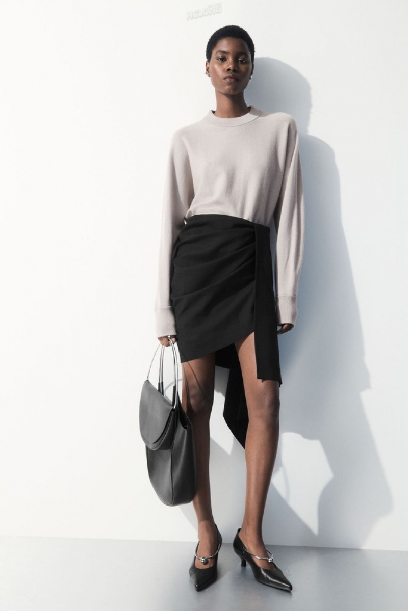 Black COS The Asymmetric Draped Mini Skirt Skirts | 947816-YIQ