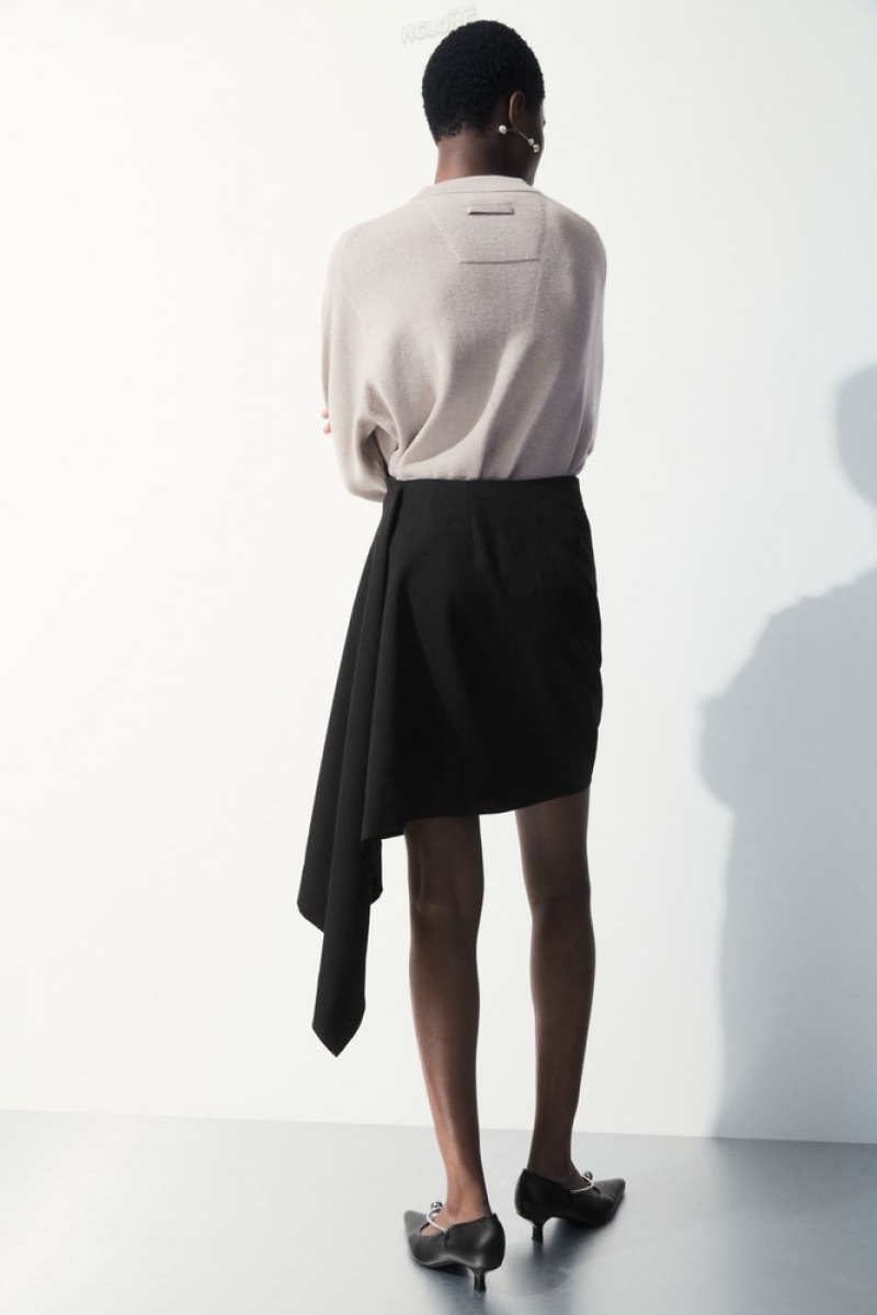 Black COS The Asymmetric Draped Mini Skirt Skirts | 947816-YIQ