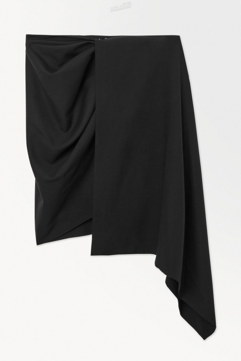 Black COS The Asymmetric Draped Mini Skirt Skirts | 947816-YIQ