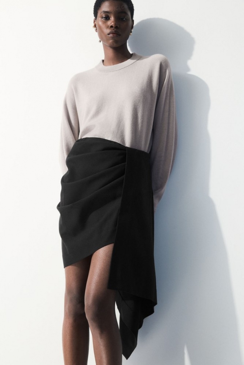 Black COS The Asymmetric Draped Mini Skirt Skirts | 947816-YIQ