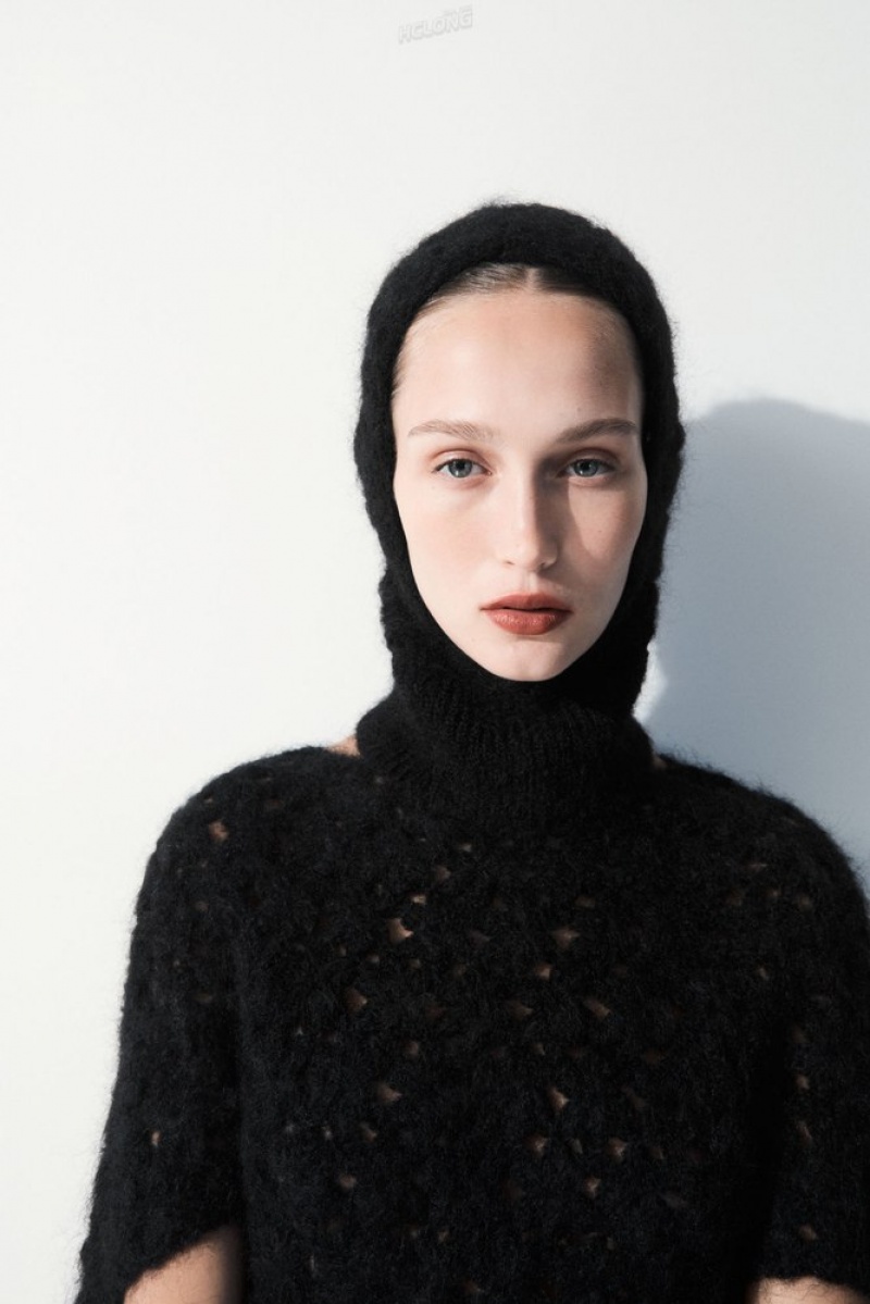 Black COS The Crochet-Knit Balaclava Scarves | 946312-TLU