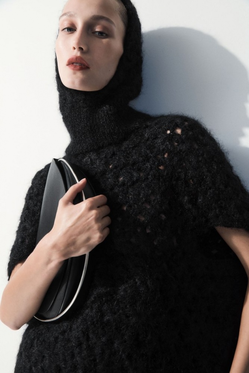 Black COS The Crochet-Knit Balaclava Scarves | 946312-TLU