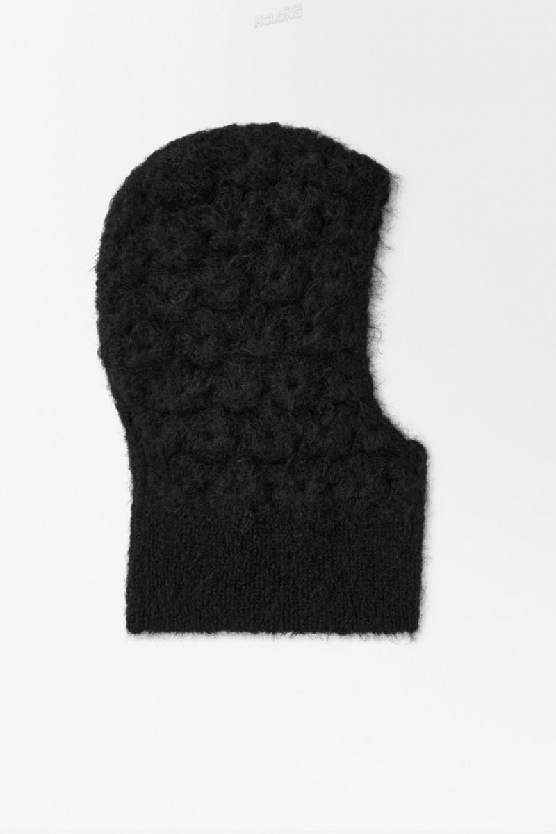 Black COS The Crochet-Knit Balaclava Scarves | 946312-TLU