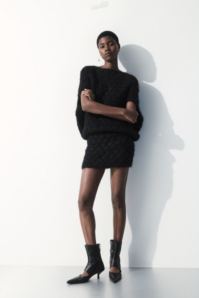 Black COS The Crochet-Knit Mini Skirt Skirts | 463715-OSN