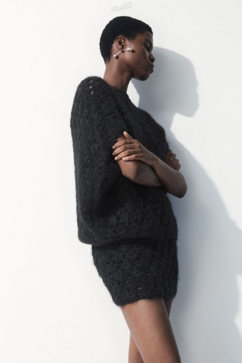 Black COS The Crochet-Knit Mini Skirt Skirts | 463715-OSN