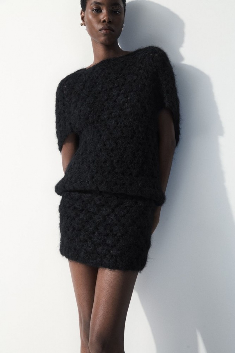 Black COS The Crochet-Knit Mini Skirt Skirts | 463715-OSN