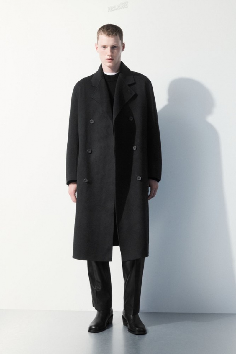 Black COS The Double-Breasted Wool Coat Coats & Jackets | 461850-NPM