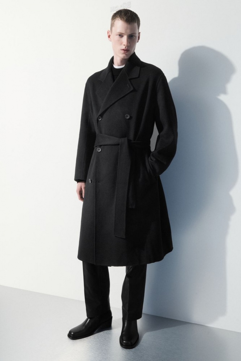 Black COS The Double-Breasted Wool Coat Coats & Jackets | 461850-NPM