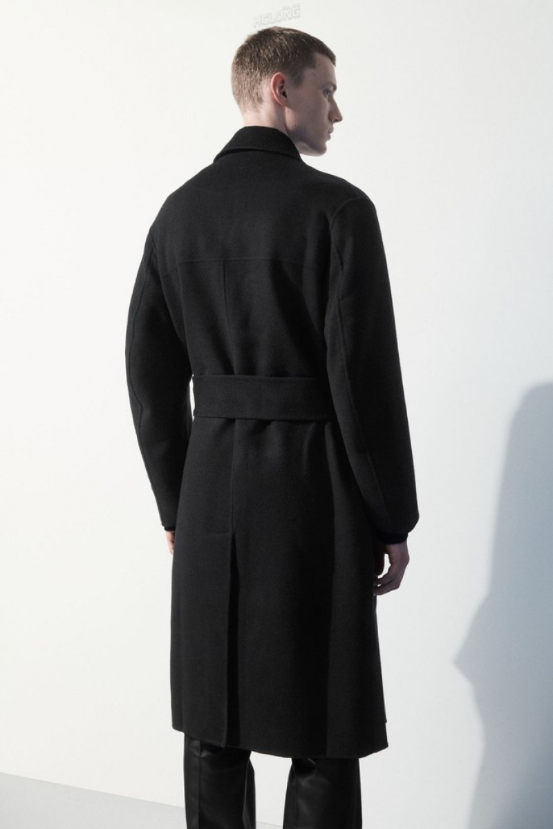 Black COS The Double-Breasted Wool Coat Coats & Jackets | 461850-NPM