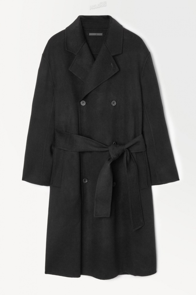 Black COS The Double-Breasted Wool Coat Coats & Jackets | 461850-NPM