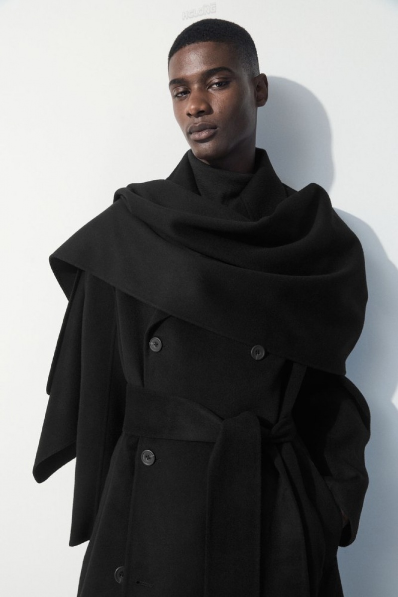 Black COS The Double-Faced Wool Scarf Scarves | 123670-LSO