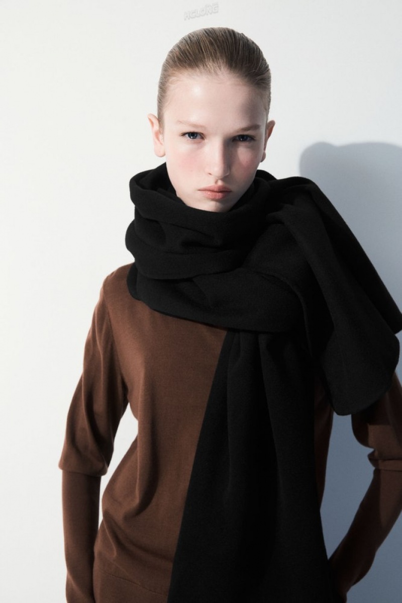 Black COS The Double-Faced Wool Scarf Scarves | 123670-LSO