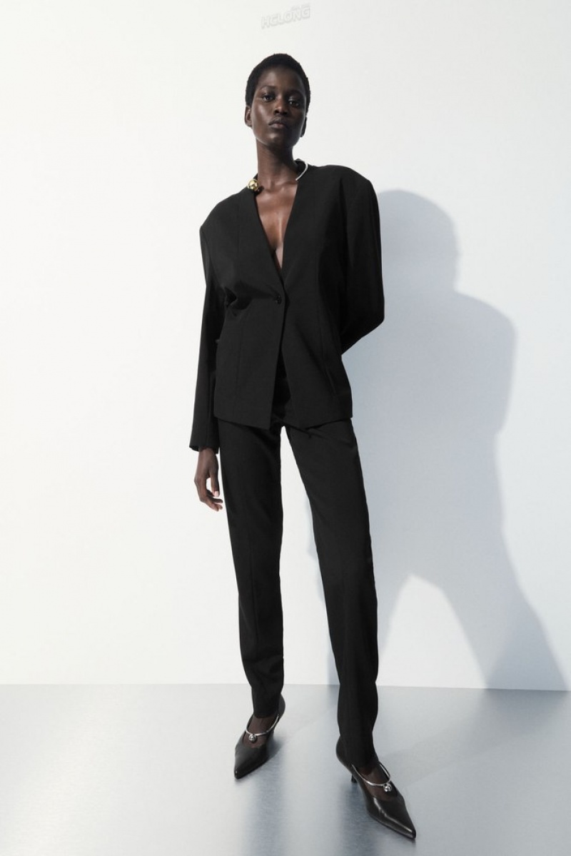 Black COS The Draped-Waist Blazer Blazers & Tailoring | 260458-RPD