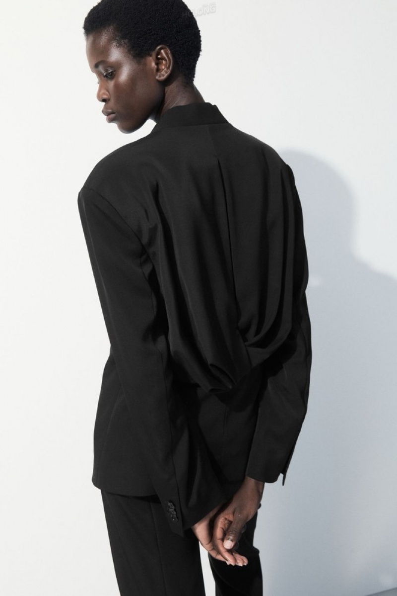 Black COS The Draped-Waist Blazer Blazers & Tailoring | 260458-RPD