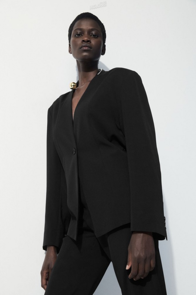 Black COS The Draped-Waist Blazer Blazers & Tailoring | 260458-RPD