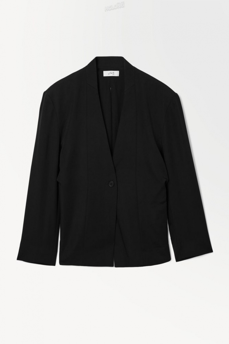 Black COS The Draped-Waist Blazer Blazers & Tailoring | 260458-RPD