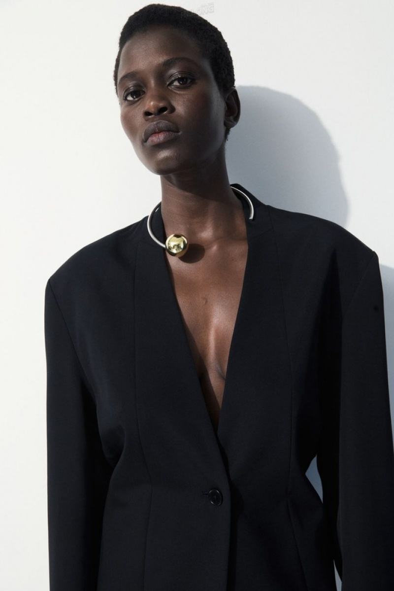 Black COS The Draped-Waist Blazer Blazers & Tailoring | 260458-RPD