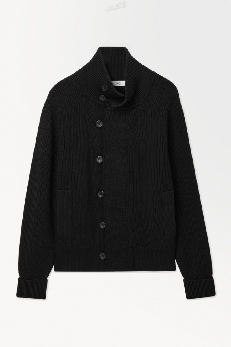 Black COS The Funnel-Neck Knitted Wool Jacket Coats & Jackets | 716294-TMU