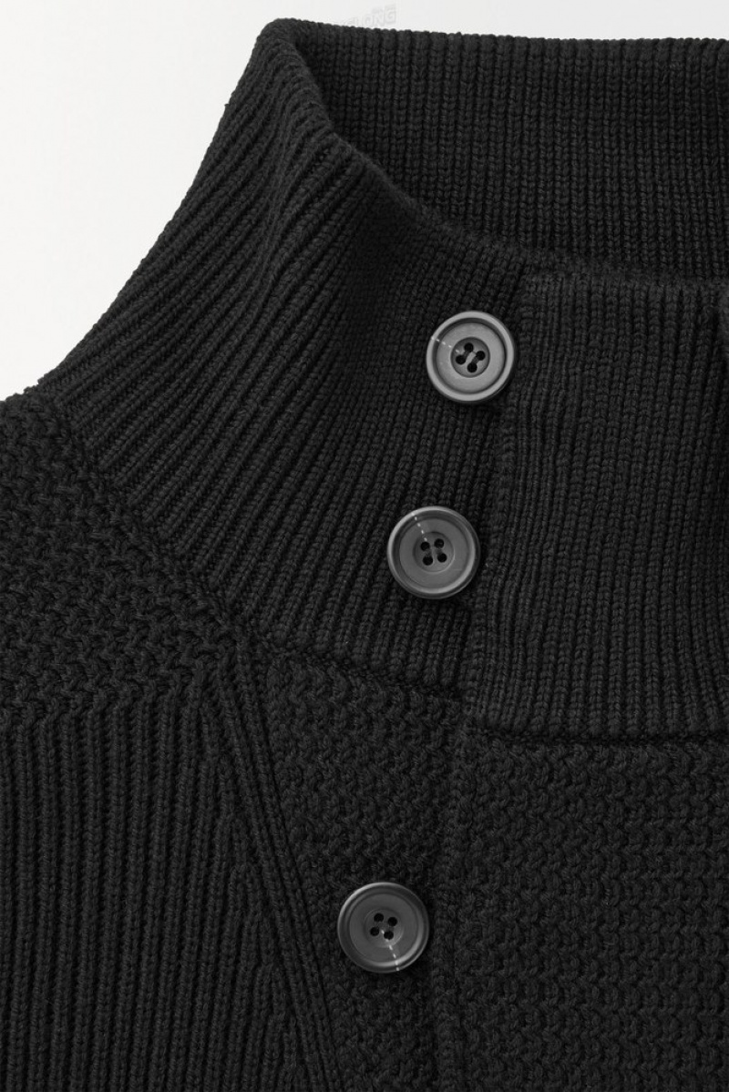 Black COS The Funnel-Neck Knitted Wool Jacket Coats & Jackets | 716294-TMU