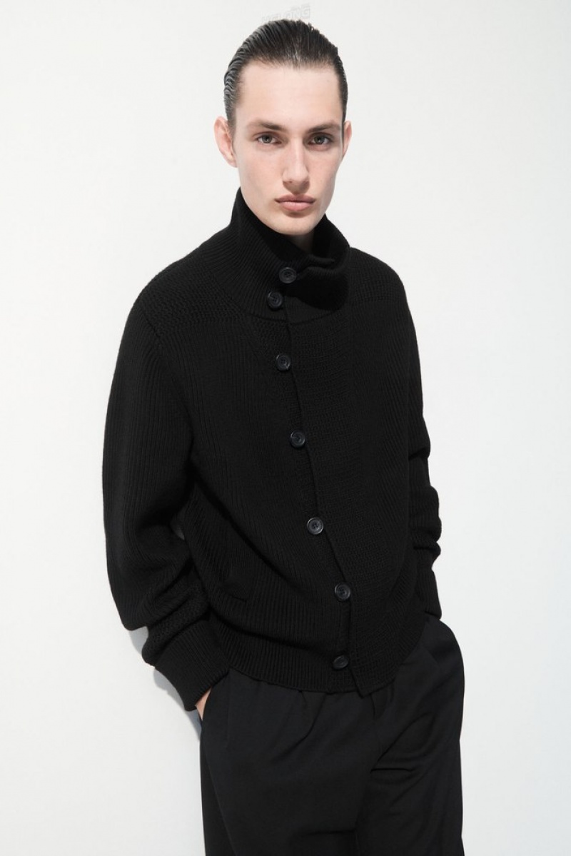 Black COS The Funnel-Neck Knitted Wool Jacket Coats & Jackets | 716294-TMU