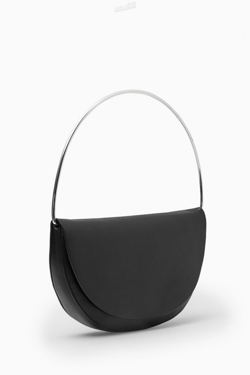 Black COS The Halo Leather Saddle Bag Bags | 736902-FTU