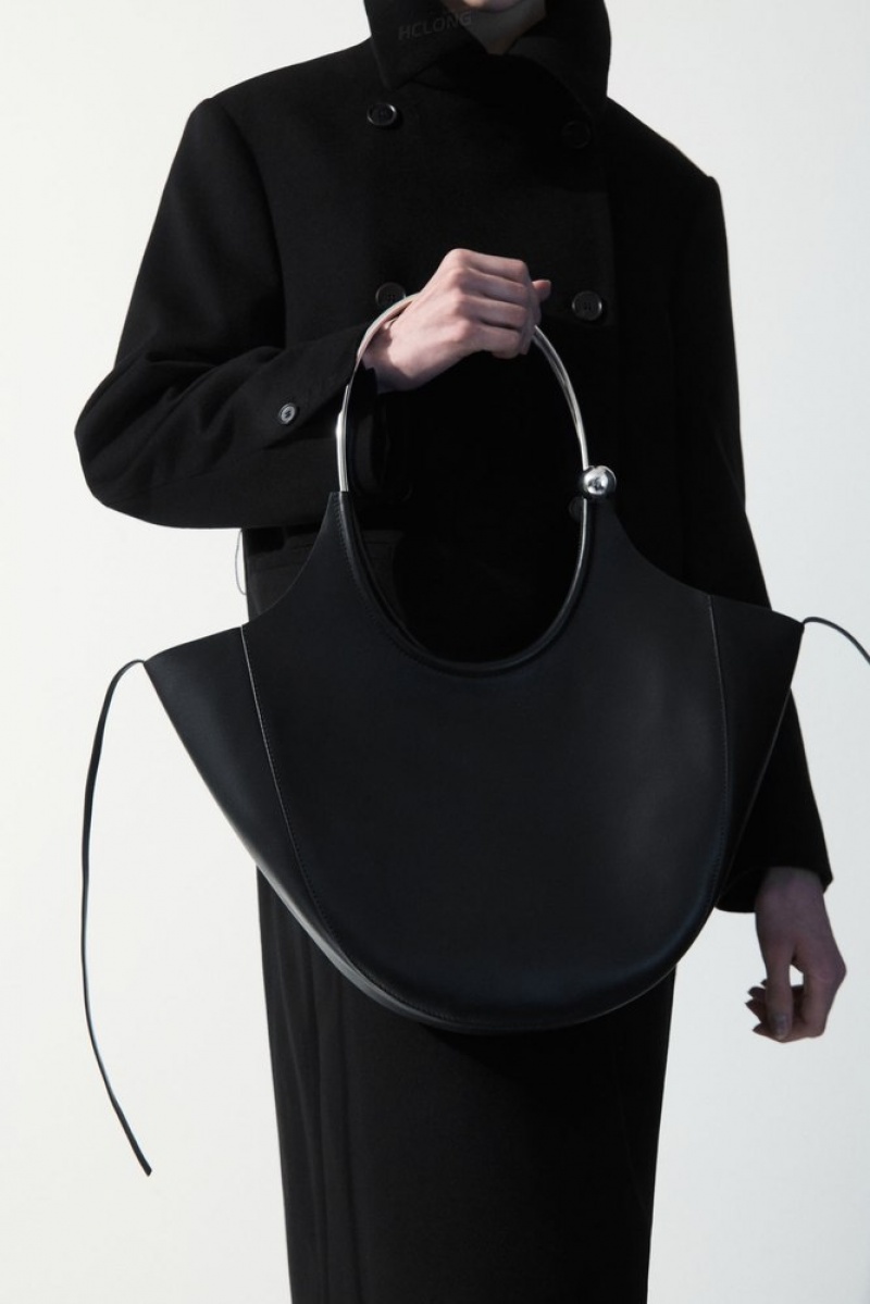 Black COS The Halo Leather Tote Bags | 085379-MDS