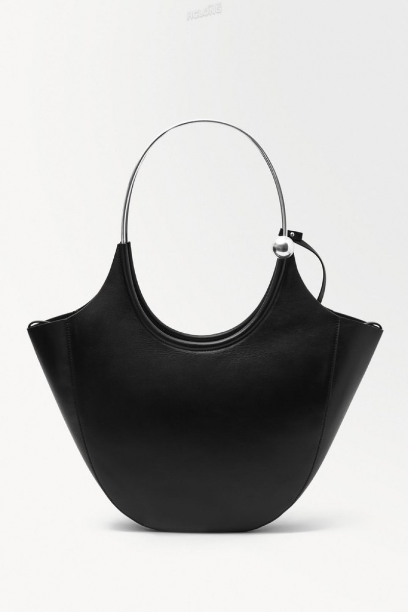 Black COS The Halo Leather Tote Bags | 085379-MDS