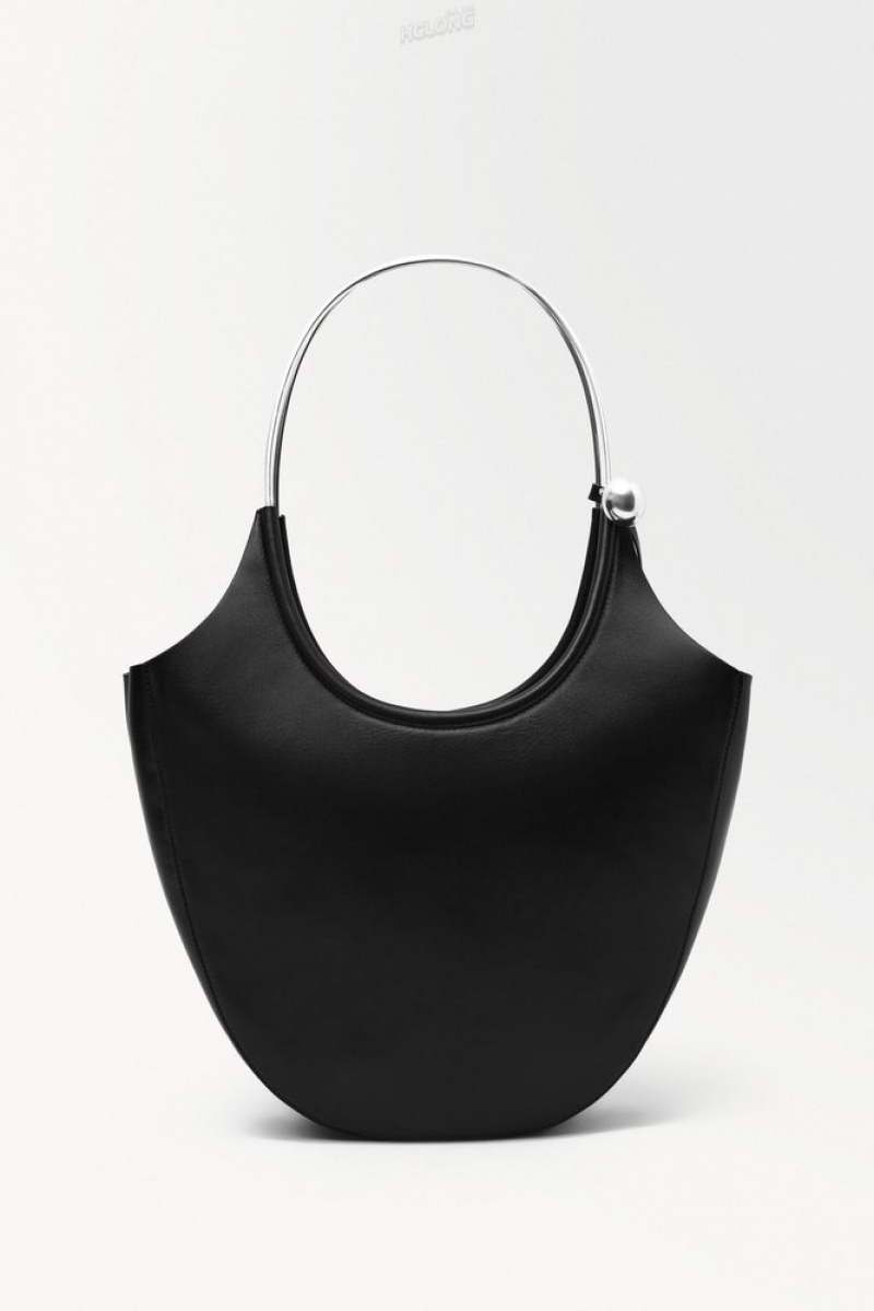 Black COS The Halo Leather Tote Bags | 085379-MDS