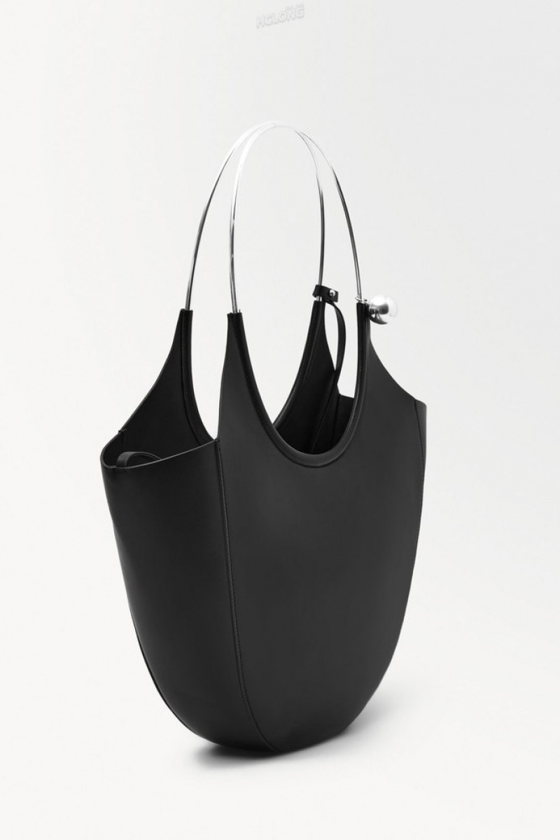 Black COS The Halo Leather Tote Bags | 085379-MDS