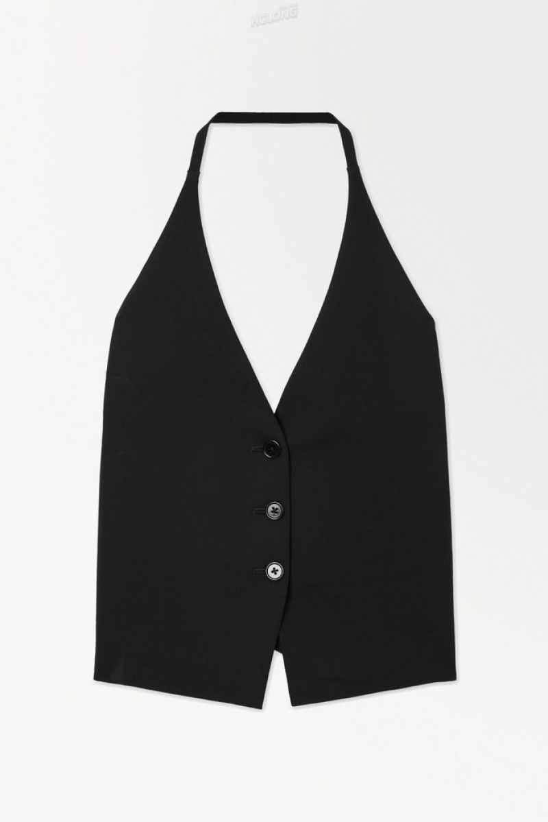 Black COS The Halterneck Silk-Blend Vest Blazers & Tailoring | 621045-BSR