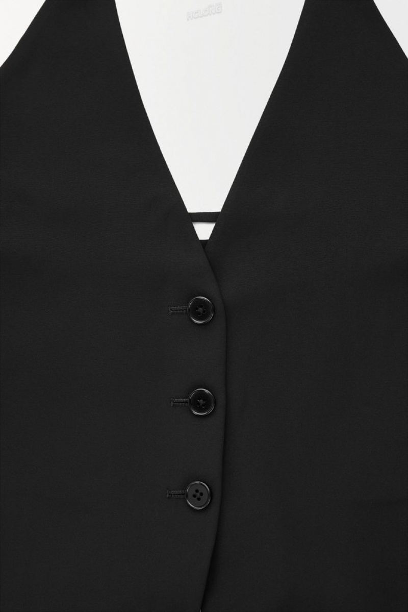 Black COS The Halterneck Silk-Blend Vest Blazers & Tailoring | 621045-BSR