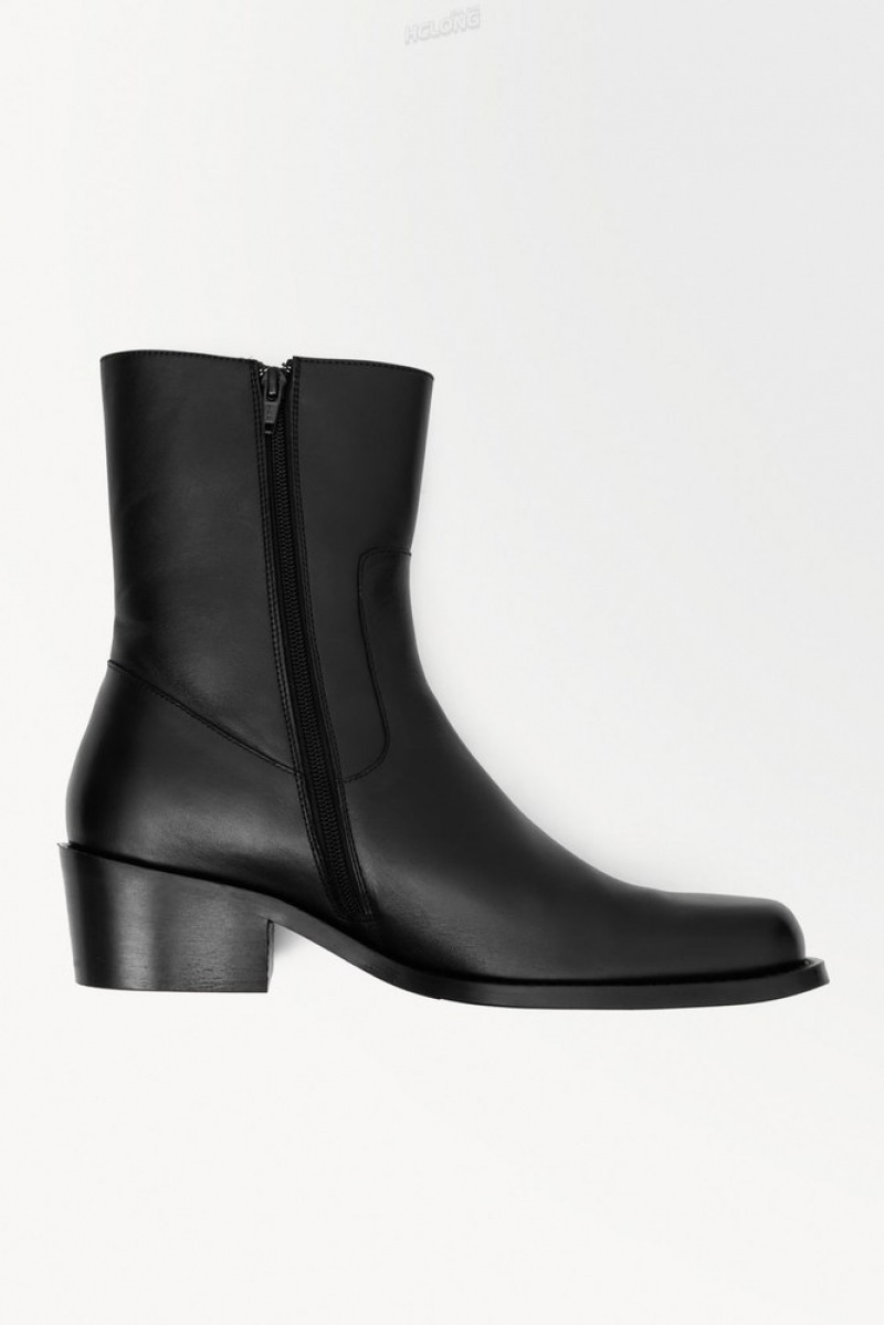 Black COS The Heeled Leather Boots Boots | 261085-FZH