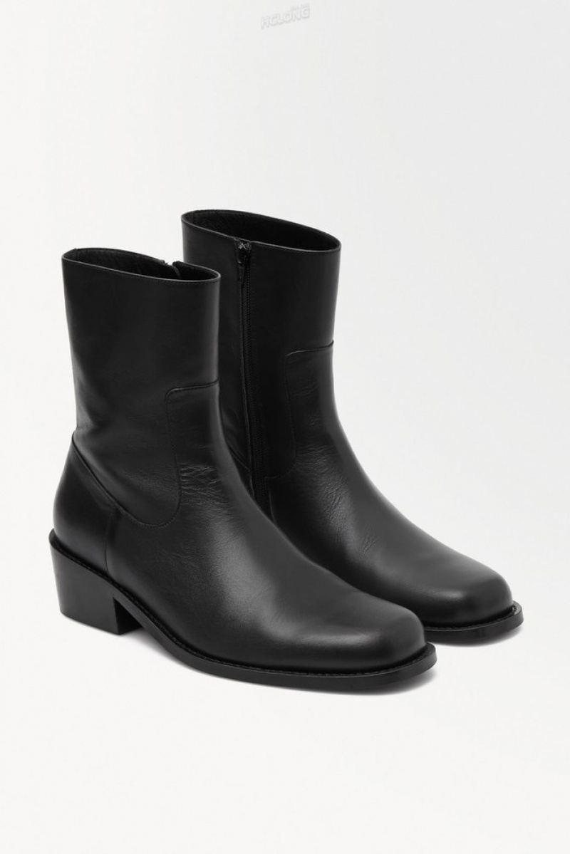 Black COS The Heeled Leather Boots Boots | 261085-FZH