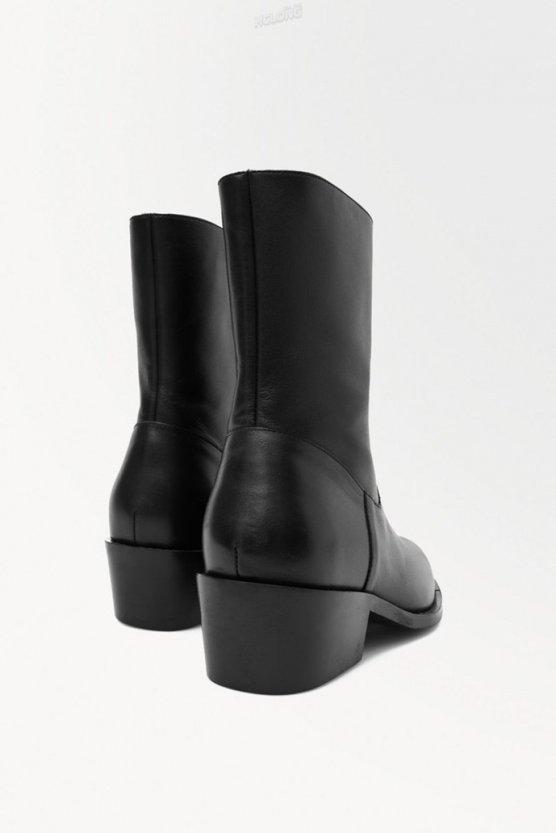 Black COS The Heeled Leather Boots Boots | 261085-FZH